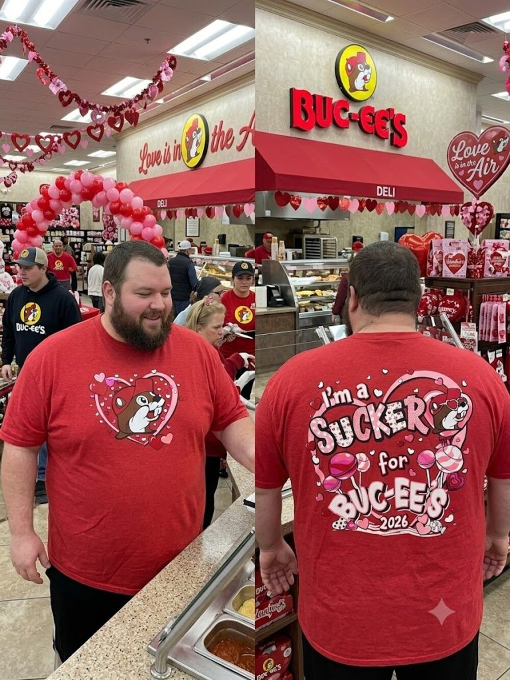 Buc-ee's Valentine's Shirt "I'm a Sucker for Buc-ee's" Red Tee-Sz 2X